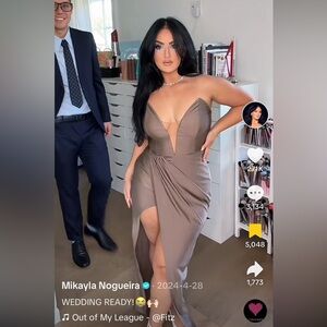 Michael Castillo Jake Gown in Taupe dress